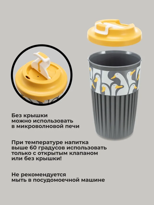 Стакан для горячих и прохладных напитков, с клапаном, 450 мл