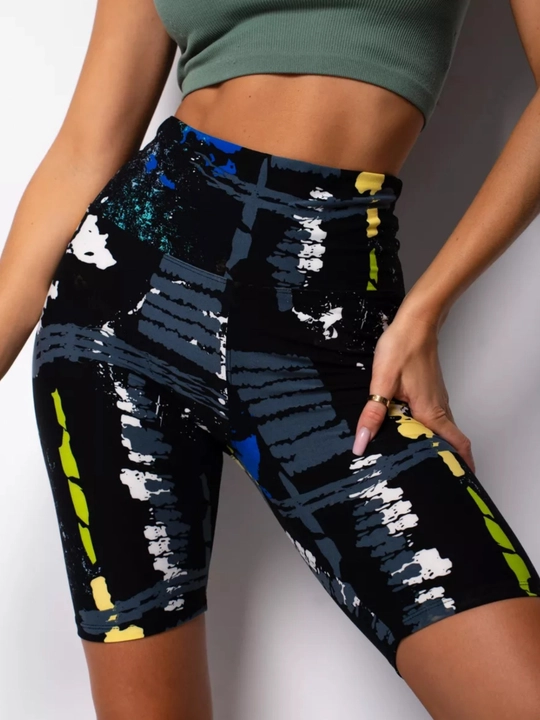Шорты обтягивающие, велосипедки спортивные, для фитнеса и йоги, с принтом, высокая посадка