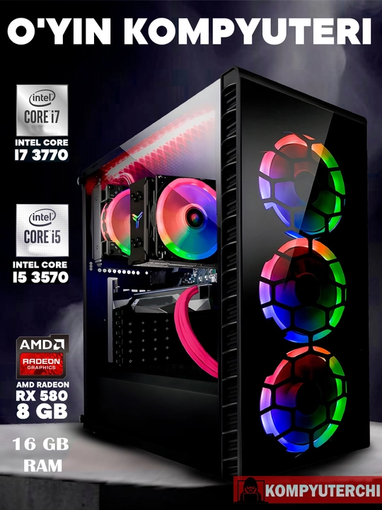 Игровой компьютер с процессором Core i7, 16 ГБ оперативной памяти, 512 ГБ SSD, RX 580 8 ГБ - 