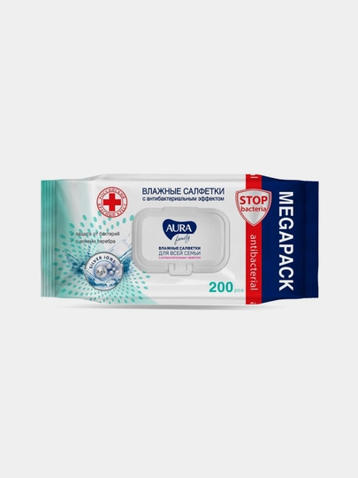 AURA" FAMILY Влажные салфетки для всей семьи big-pack с крышкой, 200 шт - 