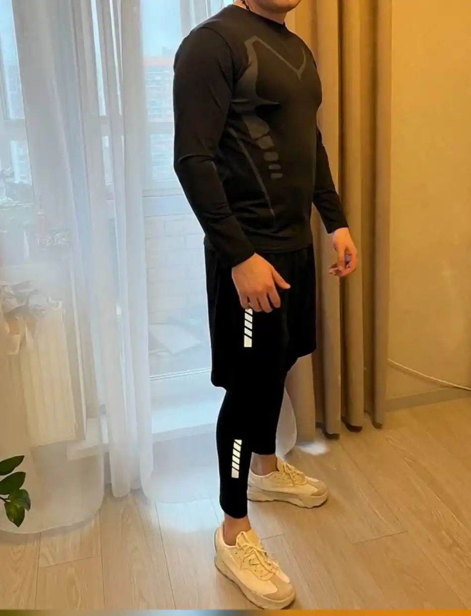 Rashgard sport kiyimlari, fitnes erkaklar kostyumi 5 tasi 1 da to'plam, zal termo kiyimlar