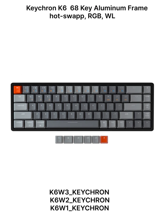 Keychron K6 simsiz mexanik klaviatura 68 Key Aluminum Frame Hot-Swap, RGB, K6W