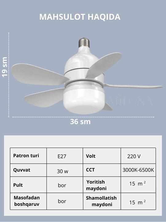 Люстра с вентилятором LED, с пультом, 3 режима освещения, 4 режима вращения, для всех комнат