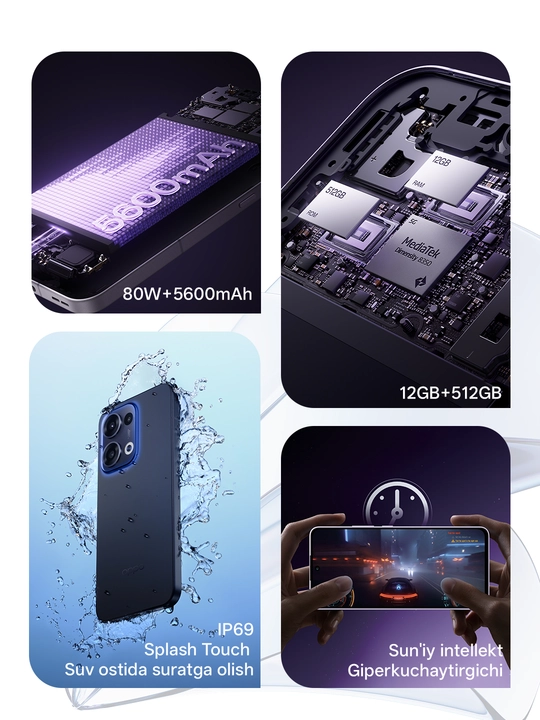 Смартфон Oppo Reno 13 5G 12/512 ГБ, Белый/Индиго, 1 год гарантии