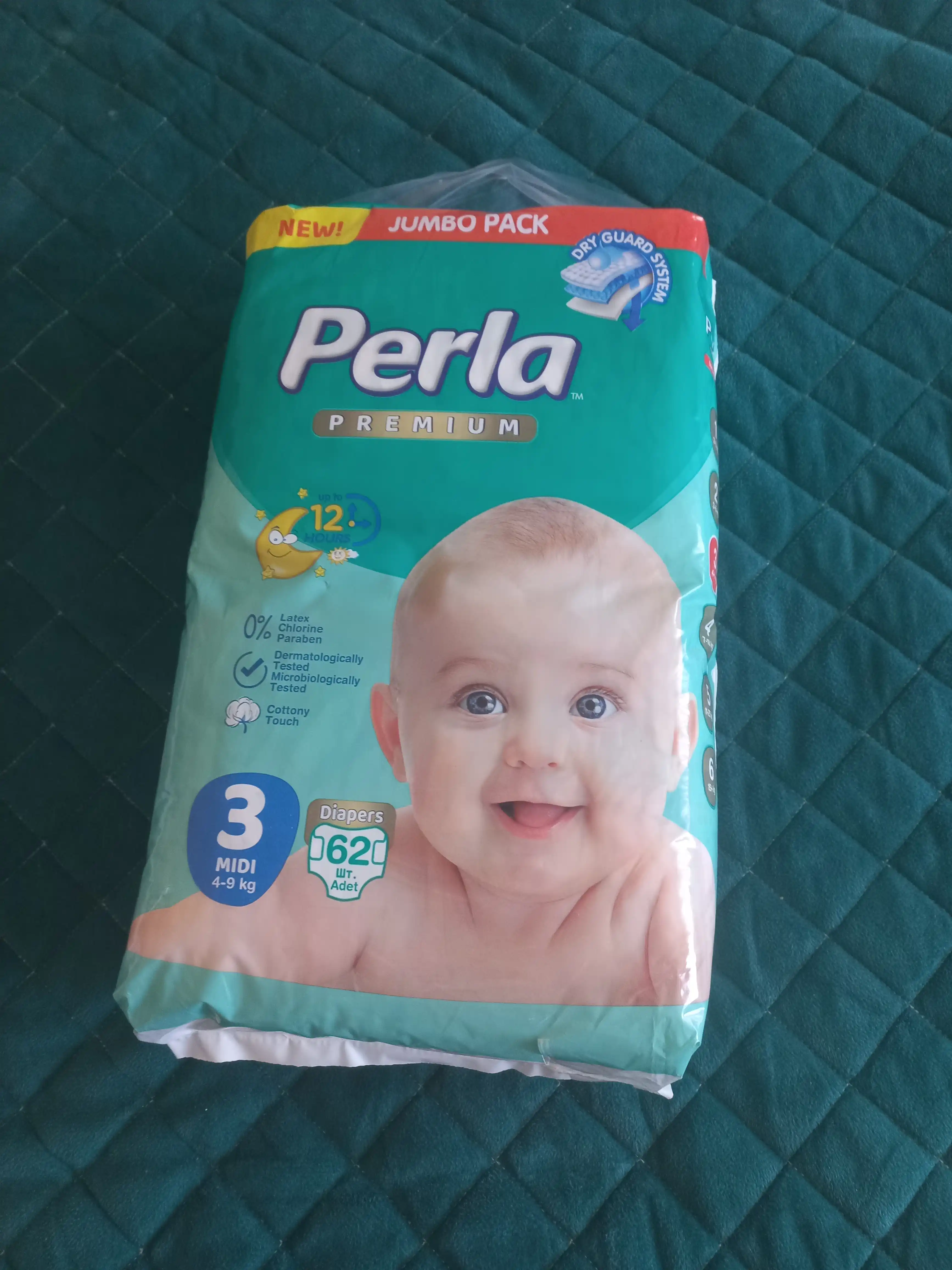 Подгузники Perla Premium №3, 4-9 кг, 62 шт