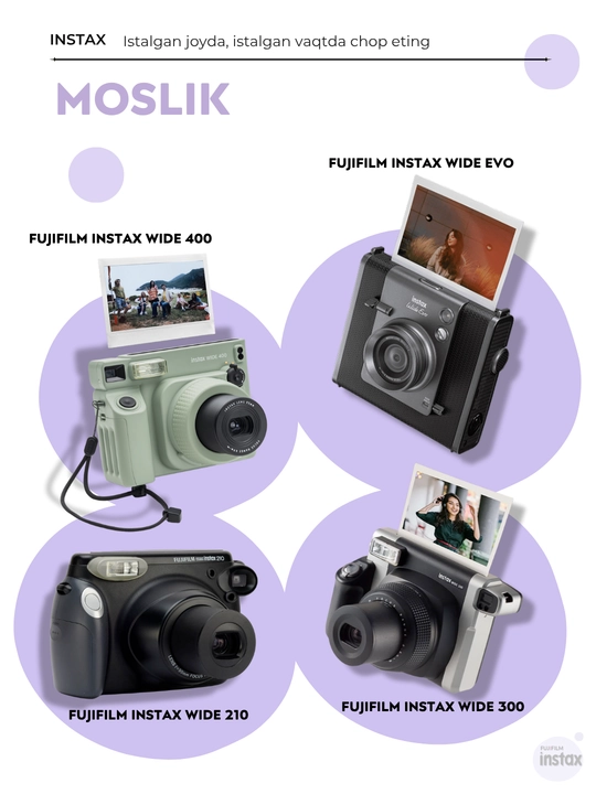 Fujifilm Instax WIDE White, Monochrome, Black plyonkasi — 10/20 dona