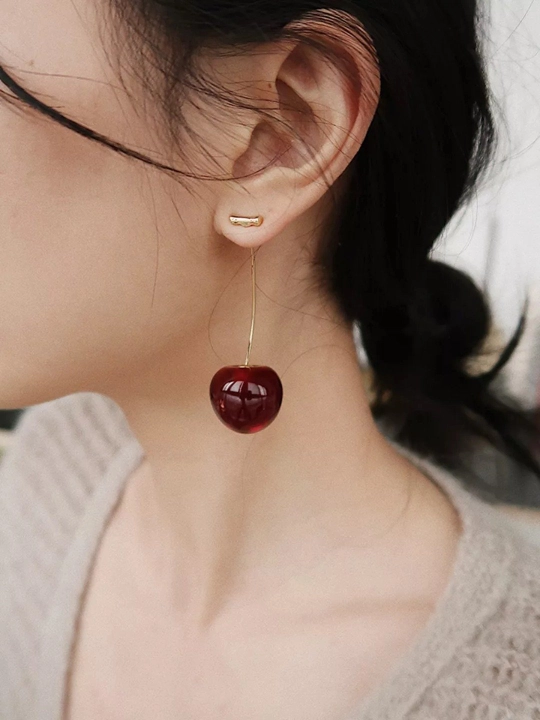 Серьги, сердце, клевер, бижутерия, женские, вишня, жемчуг, YSL