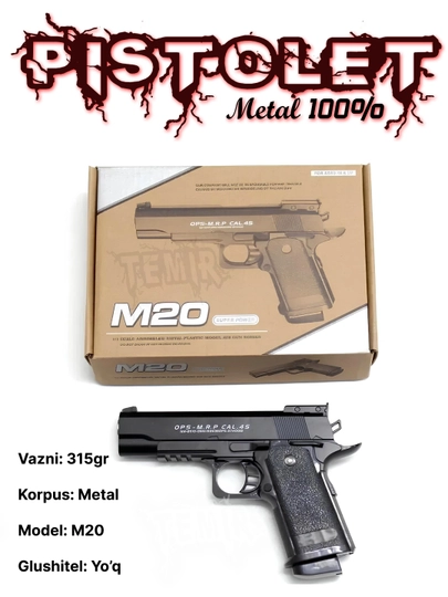 Пистолет игрушечный, металлический, с пульками — 808-2PISTOL-ХРОМ