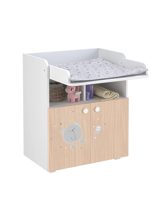 Пеленальный комод Polini kids French 1270, Teddy, белый-дуб пастельный