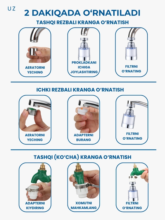 CleanSpace jo‘mragiga suv filtri, aerator, har qanday aralashtirgichlar uchun nasadka