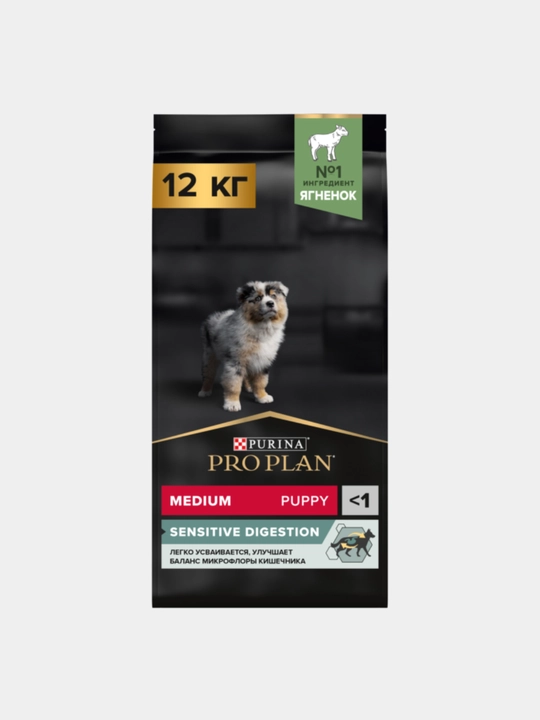 Purina Pro Plan o‘rta zotli kuchukchalar uchun quruq ozuqa, ichak muvozanati uchun, qo‘zichoq bilan