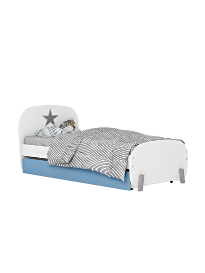 Кровать детская Polini kids Mirum 1915 c ящиком, белый / голубой