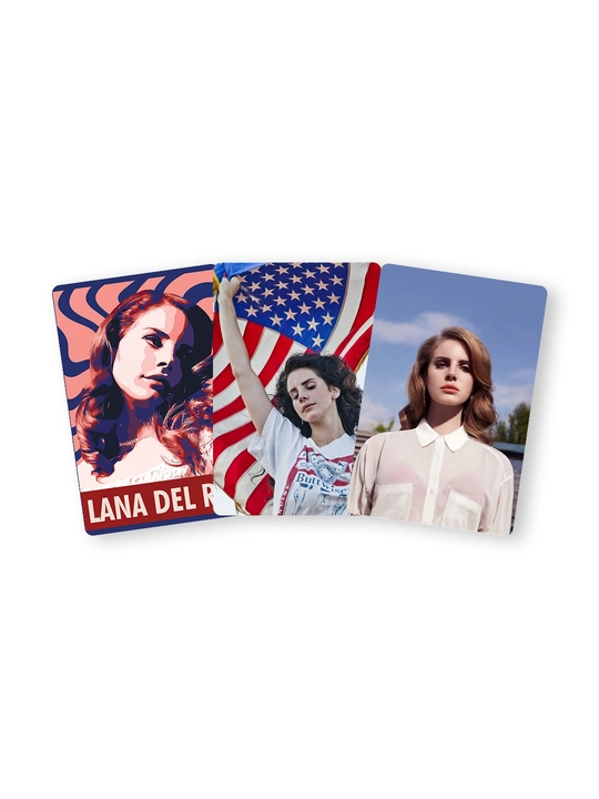 Pop yulduzlari bilan kartochkalar, g‘ilof ostiga, Billie Eilish, Lana Del Rey