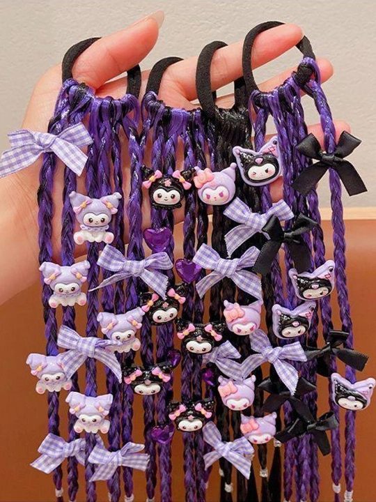 Косички на резинке Kuromi, канекалон, 6 косичек, 35 см