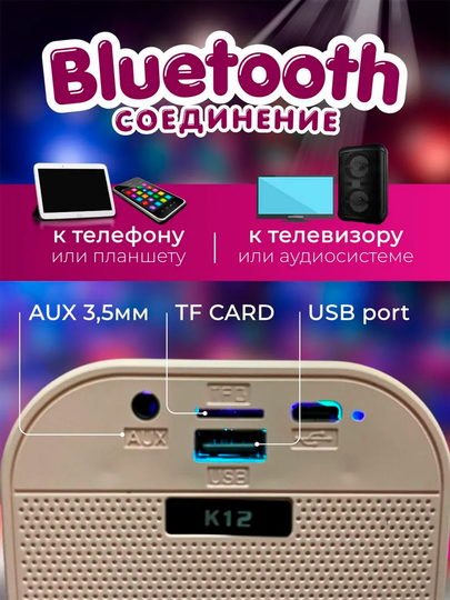 Karaoke simsiz Bluetooth karnay, bitta mikrofonli, bolalar uchun 6W