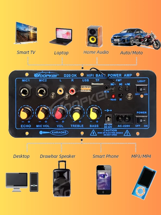 D20 OK HIFI Bass Power Amp audio kuchaytirgich, Bluetooth USB TF FM AUX, 80 Vt RMS