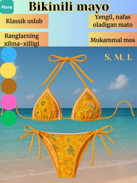 Ayollar bikinili suzish kostyumi, ikki qismli, 5 ta rang