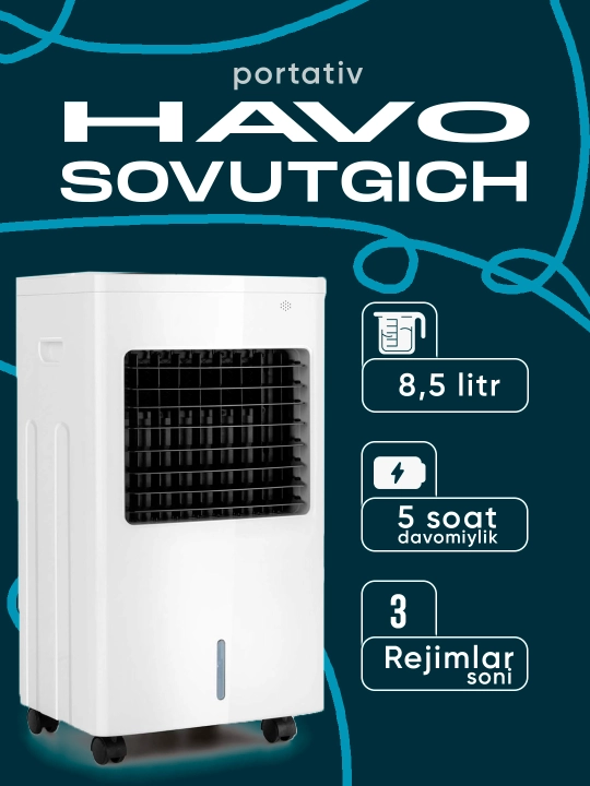 Portativ bug'lanishli havo sovutgich 4,5 l — 3 tezlik, uy, ofis va veranda uchun