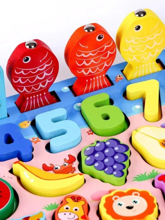 Logarifmik saralovchi, 3-da 1-da Montessori magnit baliq ovlash, band taxta