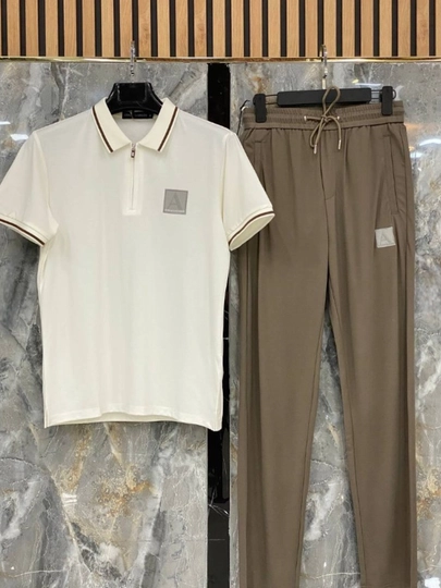 Мужской комплект «Polo Set» – футболка-поло и брюки, размеры M-3XL — BOSSDOS-KOMPM1-БЕЖЕВ-M