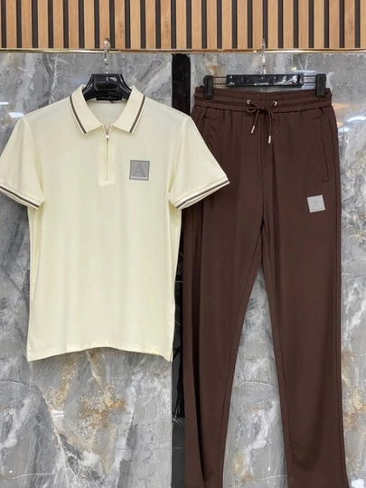 Мужской комплект «Polo Set» – футболка-поло и брюки, размеры M-3XL — BOSSDOS-KOMPM1-КОРИЧН-M