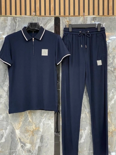 Мужской комплект «Polo Set» – футболка-поло и брюки, размеры M-3XL — BOSSDOS-KOMPM1-ТЕМНСИН-M