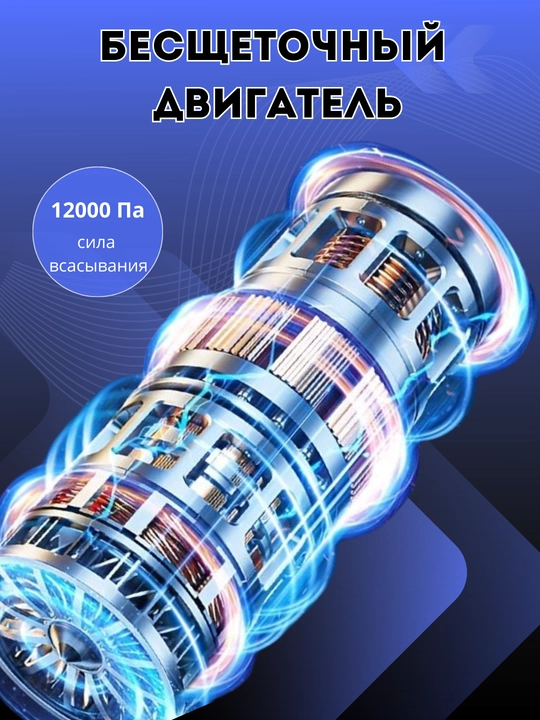 Автомобильный пылесос 12000 Ра для сухой и влажной уборки, беспроводной