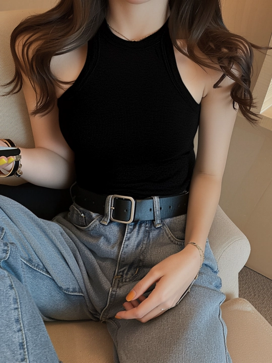 Ayollar uchun mayka yengsiz, bir rangli asosiy top jinsi va shim uchun, 4 xil rangda