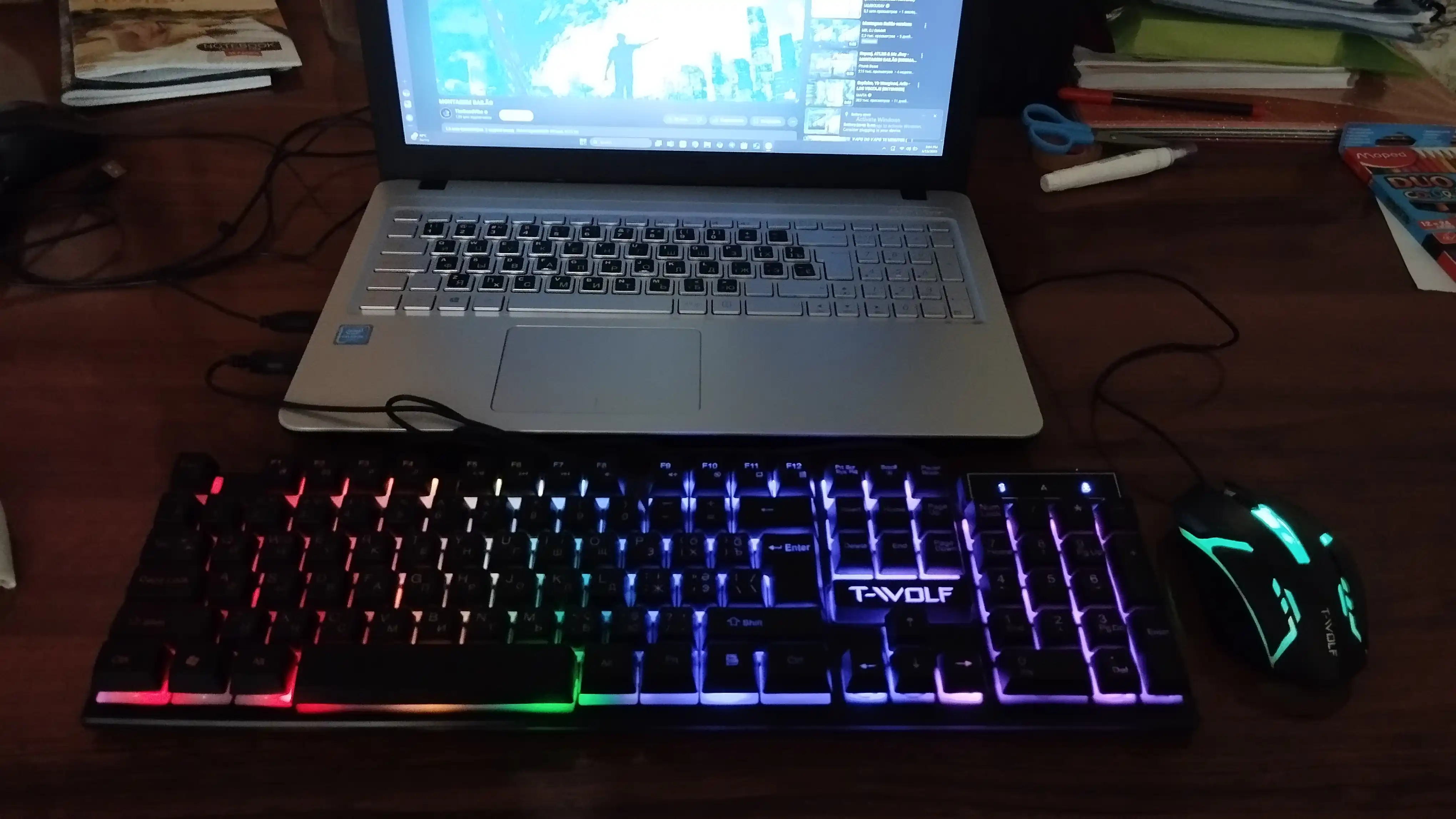 Игровая Клавиатура и мышка T-wolf TF200 c RGB подсветкой