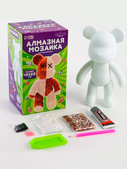 Алмазная мозаика на фигурке с полным заполнением «Медведь», бежевый коричневый