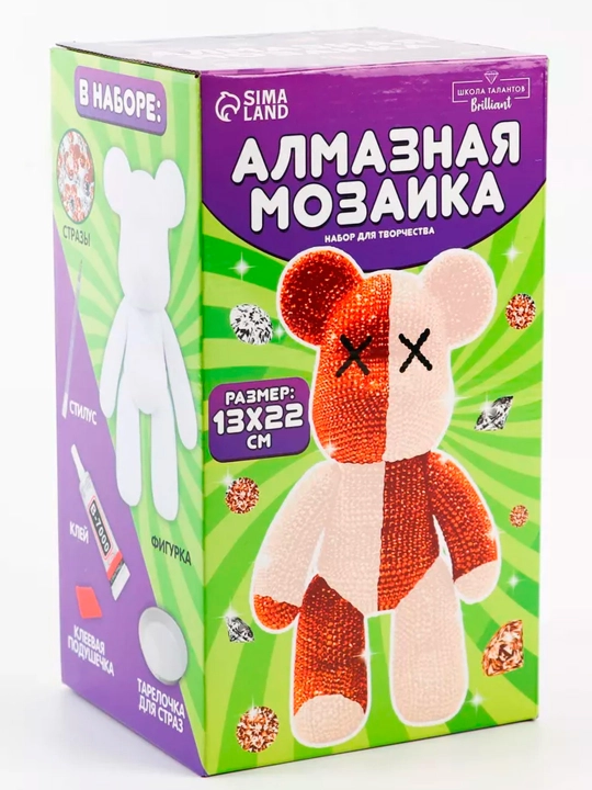 Алмазная мозаика на фигурке с полным заполнением «Медведь», бежевый коричневый