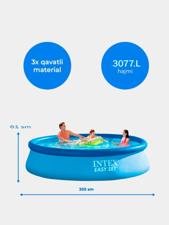 Puflanadigan basseyn Intex Easy Set, tanlovga 886-3853 litr hajmli, butun oila uchun