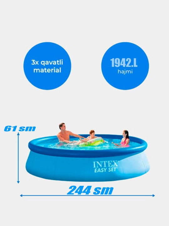 Puflanadigan basseyn Intex Easy Set, tanlovga 886-3853 litr hajmli, butun oila uchun