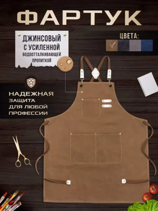 Fartuk universal, jinsi matosidan, suv o'tkazmaydigan