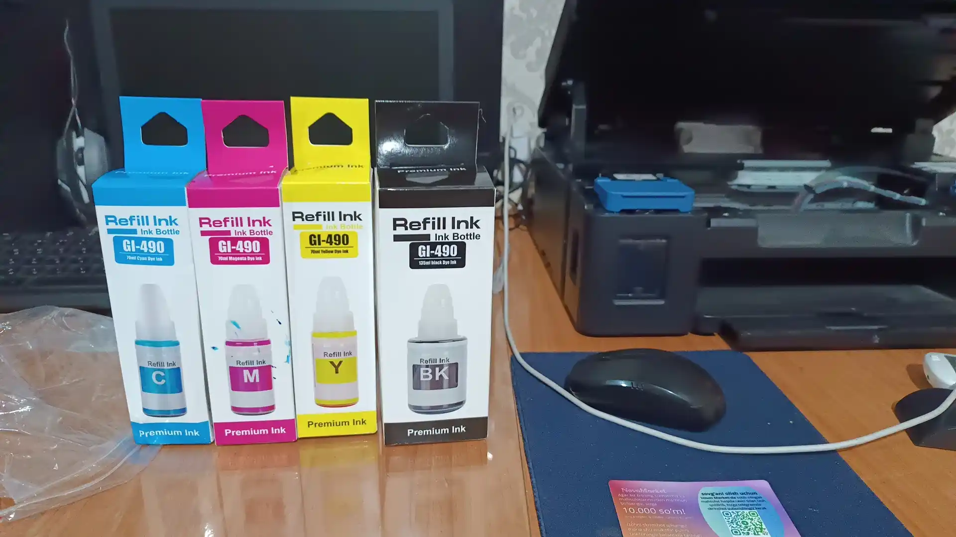 Printer siyoh Canon gi-490, G2411, G3411, G2410, G3410 (4 rang + 1 qora sovga)