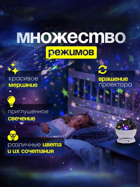 Ночник 3D проектор звездного неба, светильник светодиодный вращающийся, подарок ребенку