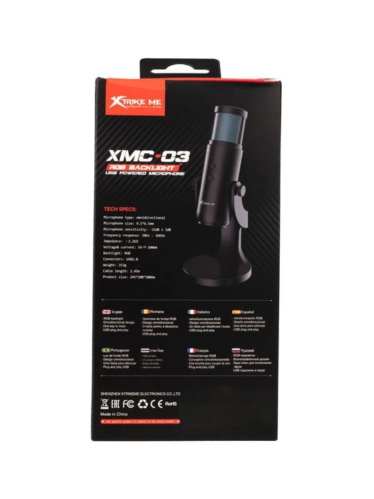 Xtrike Me XMC-03 RGB USB mikrofon — tiniq ovoz, MUTE tugma va shovqinsiz aloqa