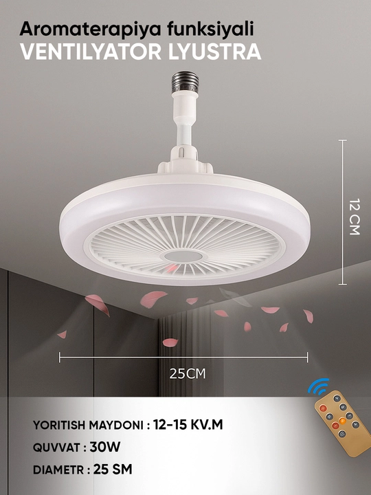 Люстра с вентилятором LED, с пультом, 3 режима освещения,3 режима вращения для всех комнат