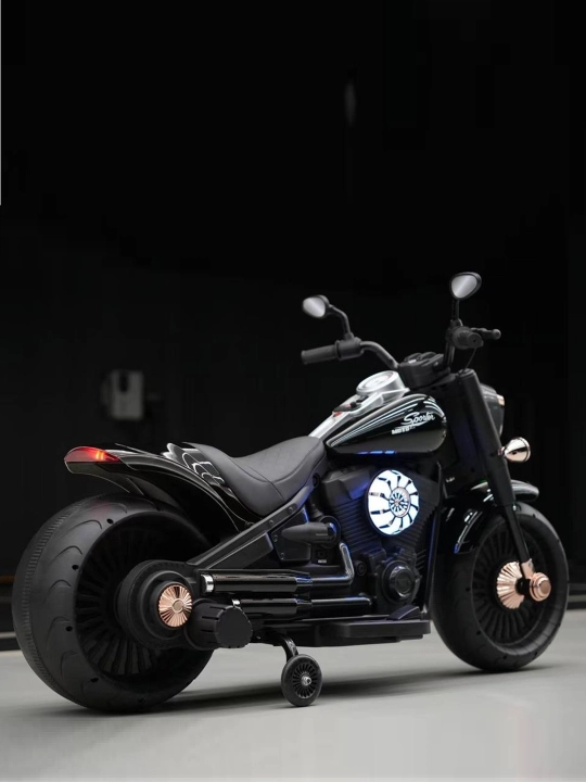 Bolalar uchun ikki g'ildirakli, ikki o'rindiqli elektr mototsikli, yon g'ildiraklari bilan 818