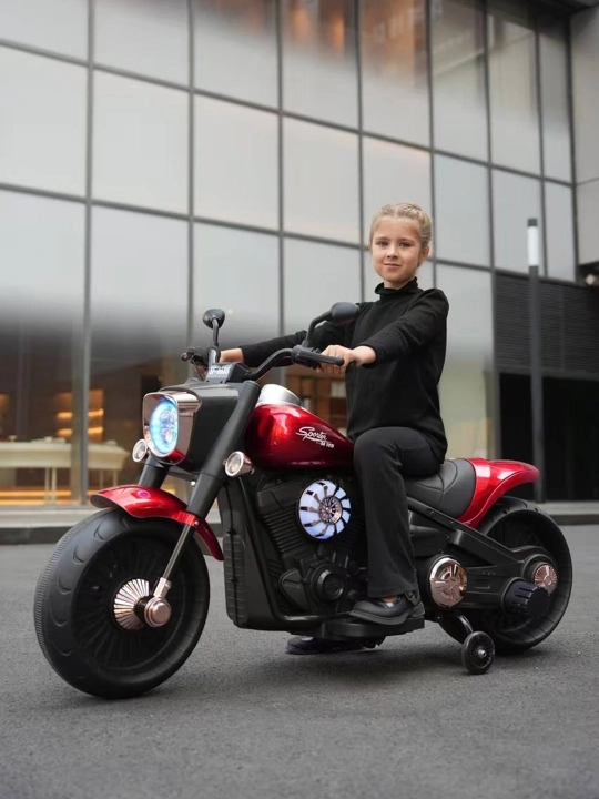 Bolalar uchun ikki g'ildirakli, ikki o'rindiqli elektr mototsikli, yon g'ildiraklari bilan 818 - 