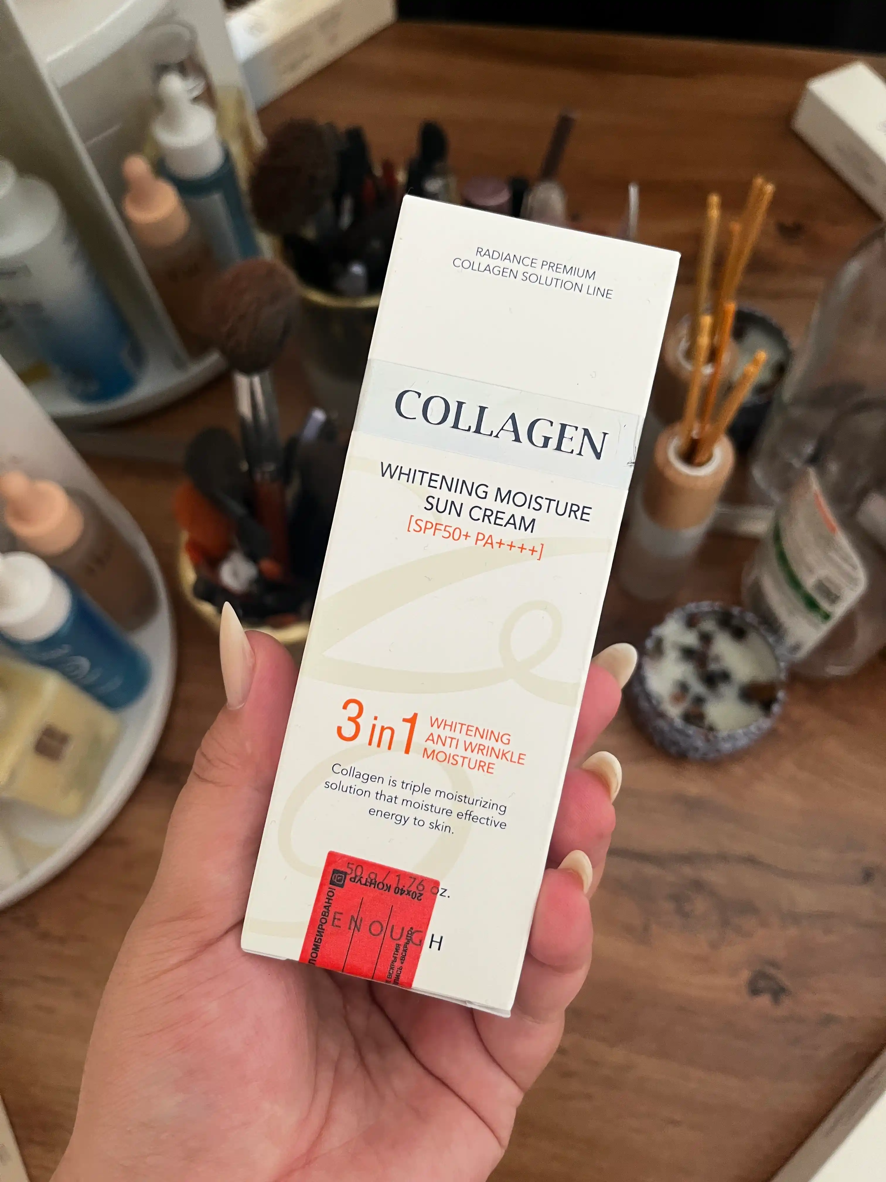 Quyoshdan himoya kremi Enough 3 in 1 Whitening Sun Cream SPF50/PA+ kollagen bilan, 50 ml