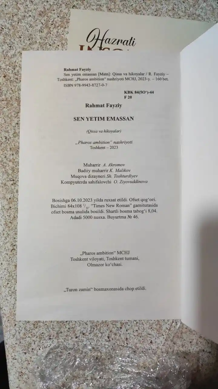 Hazrati inson — Rahmat Fayziy, mehr va insonparvarlik haqidagi roman