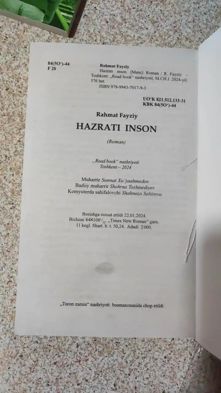 Hazrati inson — Rahmat Fayziy, mehr va insonparvarlik haqidagi roman