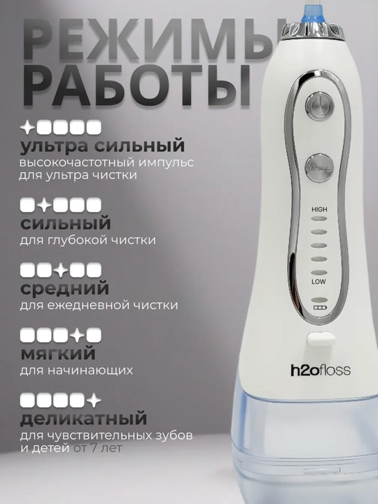 Ирригатор H20 портативный, для полости рта, зубов и брекетов, 8 насадок, сумка в подарок