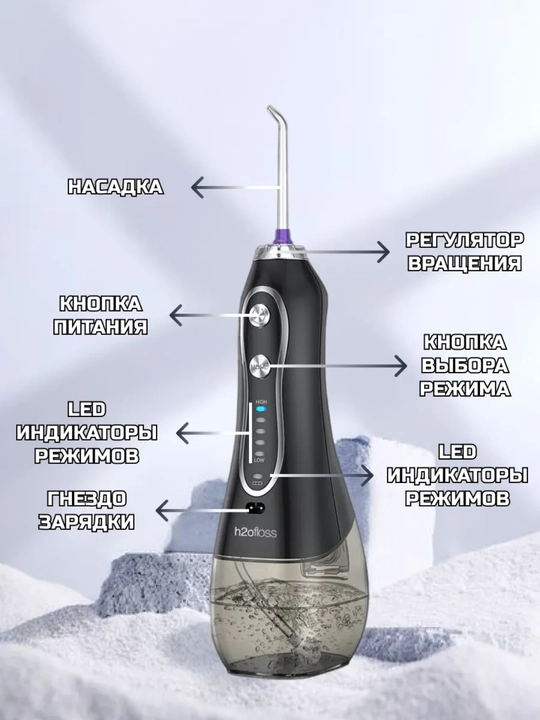 Ирригатор H20 портативный, для полости рта, зубов и брекетов, 8 насадок, сумка в подарок