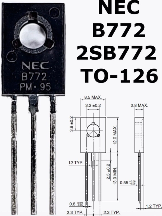Транзистор биполярный 2SB772 NEC B772 TO-126, 2 штуки