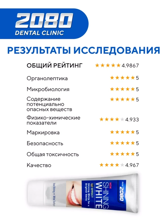 Зубная паста для взрослых от 12 лет отбеливающая зубы и десны Dr.clinic 2080, Корея 120 мл