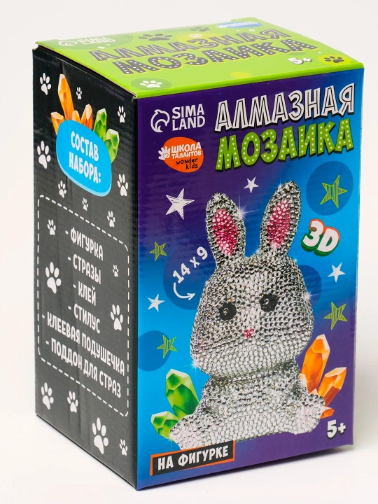 Алмазная мозаика на фигурке для детей Милый зайчик, полное заполнение