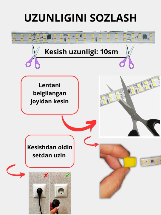 Ish joyini yoritish uchun oshxona yoritgichlari, yopishqoq, yorug‘lik diodli, 220 volt