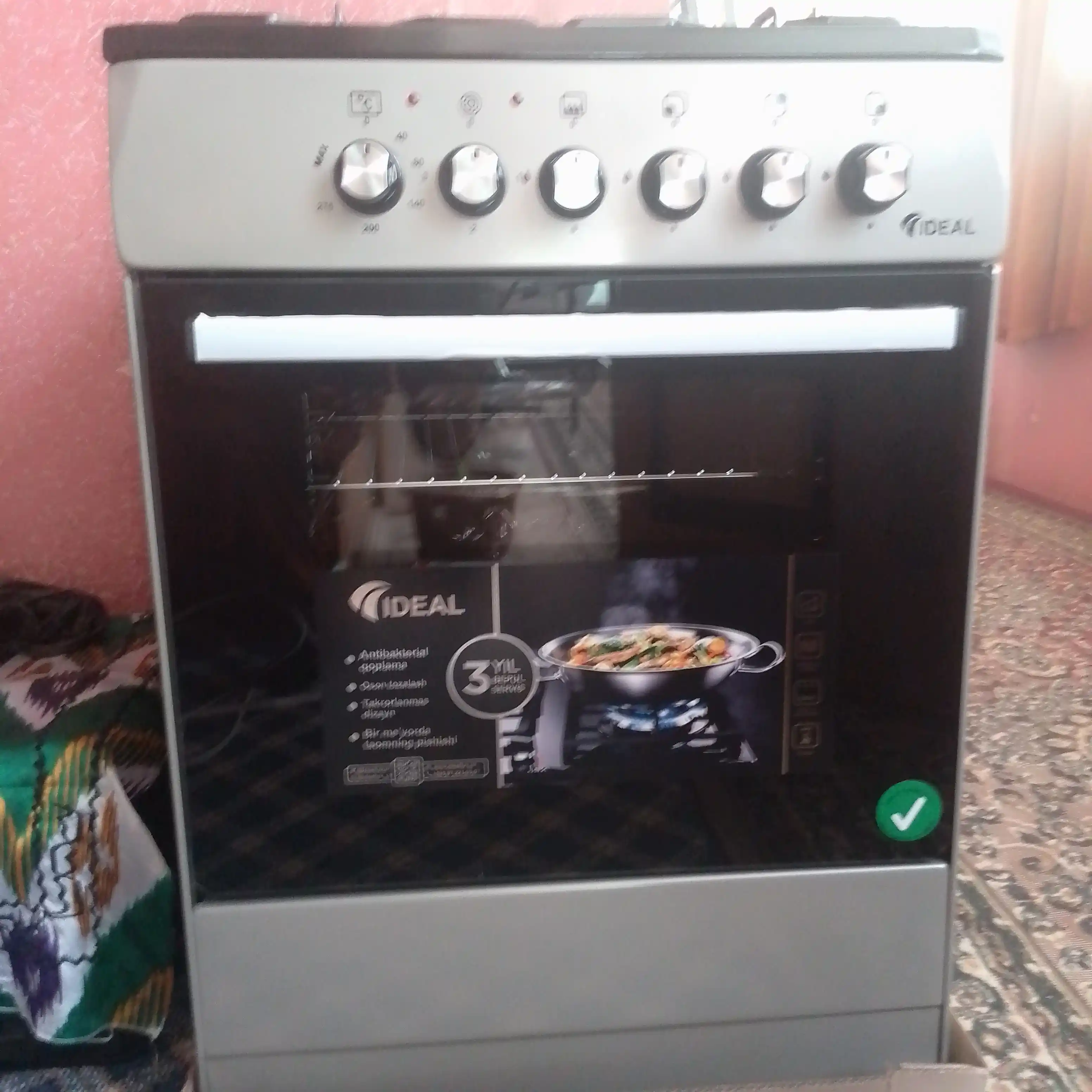 Gaz plita Ideal L305, 3+1 konforkali, pech hajmi 65 litr, 60 * 60